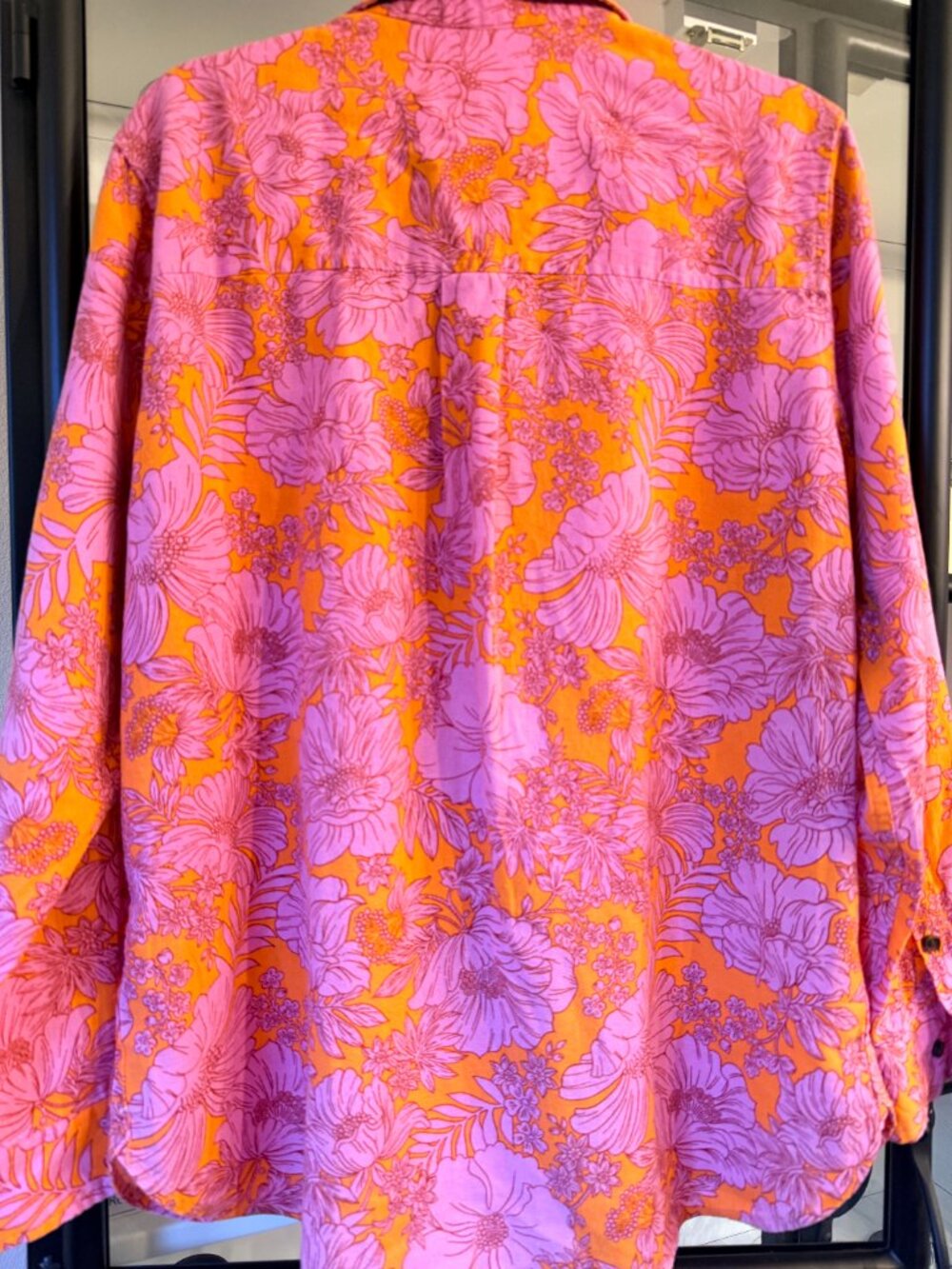 Universal Thread Floral Linen Rayon Button Down Shirt Orange Pink Large - Picture 2 of 7